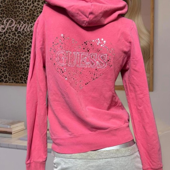 Guess Valentines-Core Heart Sequin Y2K Zip Hoodie - Picture 1 of 4
